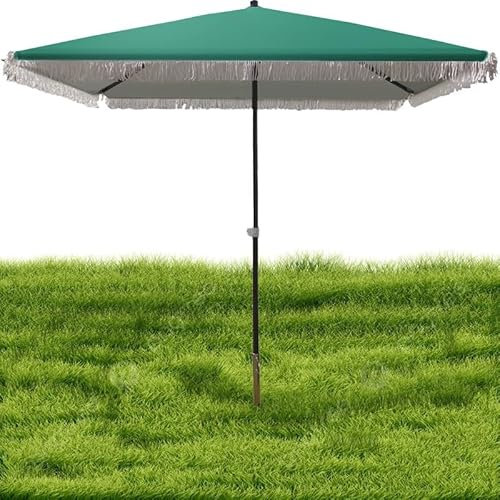 Parasol de plage carré pour terrasse et terrasse, parasol réglable avec franges – Vert foncé – 2 x 2 m