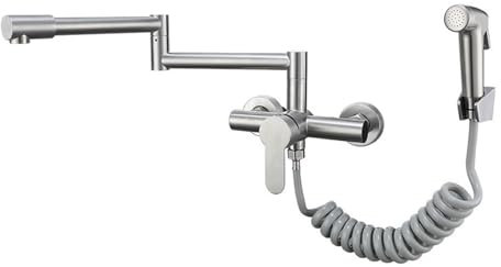 Miscelatore Cucina da Muro Acciaio Inossidabile Rubinetto Cucina a Parete Con Pistola a Spruzzo-Nero