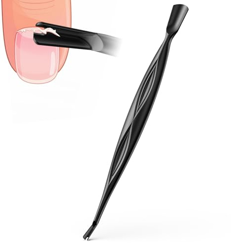 FVION Empujador de cutículas 2 en 1 con tenedor, cortador de cutículas de doble extremo, herramienta de cuidado de cutículas de acero inoxidable para manicura y pedicura, color negro
