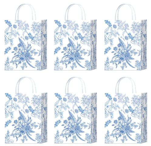 Presentpåsar 12 st. papperspåsar blå blommor pappersbärkasse presentpåsar kraftpapperspåse presentpåsar för alla hjärtans dag jul fest födelsedag bröllop födelsedagsfest