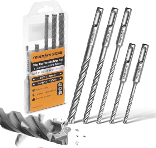 TOOLMAYS SDS Plus Betonbohrer Set | 5-teilig SDS Plus Bohrer Set für Beton, Ø 5-10 mm Steinbohrer, 3-mal langlebiger als Standardbohrer