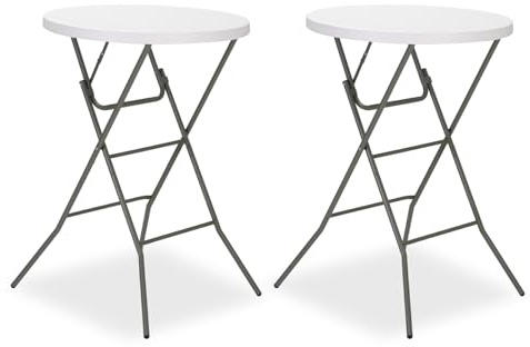 GlowitLian 32 Round Folding Table, Portable Bar Height Folding Table with Detachable Legs, Round Foldable Table with HDPE Top for Standing Parties, Balcony, Event, Indoor Outdoor Use (White, 2 Pack)