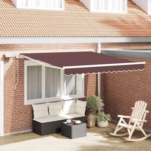 HaoChrymec Manuelle Markise mit Pulverbeschichtetem Aluminiumrahmen, UV-beständigem Stoff, Mit LED-Beleuchtung, Einfach zu Bedienen, Klemmmarkise Balkon, Sonnenschutz Terrasse, Braun, 300 x 250 cm