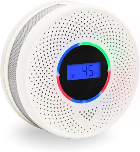 10-Year Battery Smoke and Carbon Monoxide Detector, 2-in-1 Smoke CO Alarm with Digital Display, Reliable Fire and CO Alarm for Home, Bedroom, Kitchen (1 Pack)