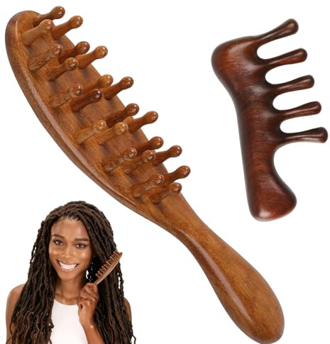 LLMSIX 2pcs Loc Brush and Wide Tooth Loc Comb, Sandalwood Loc Brush for Dreads, Wooden Scalp Massager for Scalp Hair Styling Care Scraping Massage Relaxation Stress Tools Men & Women