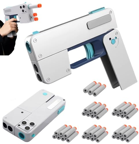 EDC Spielzeugpistole Handyform, Kreativ Faltbar Startbar + 38 Soft Bullet Fidget Softballwaffen Anti-Stress Spielzeug,Mehrere Spielmodi ,Zum Sammeln/Verschenken (Blue)