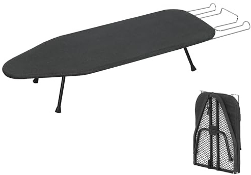 ZOESTORAGE Bügelbrett, Tischbügelbrett mit Bügeleisenablage,Bügelbrett Klein mit 100% Baumwollpad (8 mm), rutschfeste Füße, perfekt für zu Hause oder unterwegs, 80 x 30 cm, schwarz