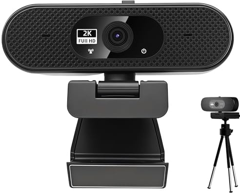 Full HD Webcam with Microphone, 2K Web cam for PC, 90° FOV, Dual Microphone Streaming Webcam with Privacy Cover and Tripod, Plug and Play USB Web cam for Zoom/Skype/Teams, Conferencing and Video