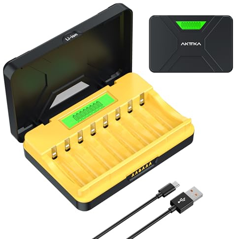 AKTTKA 8-Schacht 1,5 V Lithium Akku Ladegerät mit LCD-Anzeige, unabhängige Slot-Überwachung, USB-C 5V/2A Eingang, kompatibel mit AA/AAA Li-Ion Akkus, Schnellladen & Mehrfachschutz