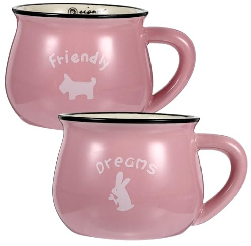 FUNNETOYU 2 piezas Tazas de Cerámica Rosa para Café y Leche con Diseño Creativo y Borde Liso Resistentes y Cómodas para Uso Diario Hogar