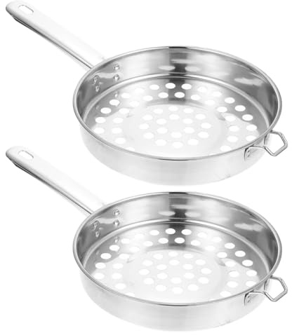 SUPVOX Lot de 2 Cuillères à Égoutter en Acier Inoxydable Base Plate, Passoires Alimentaires à Grands Trous pour Pâtes, Fruits de Mer et Légumes, Résistantes à Haute Température, Usage
