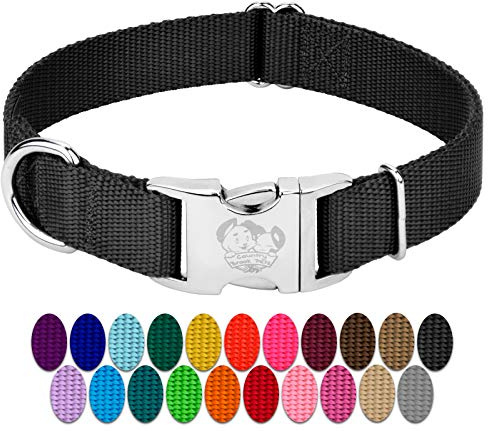 Country Brook Petz - Premium Nylon Dog Collar with Metal Buckle for Small Medium Large Breeds - 10+ Cool Colors (Large, 1 Inch, Black)