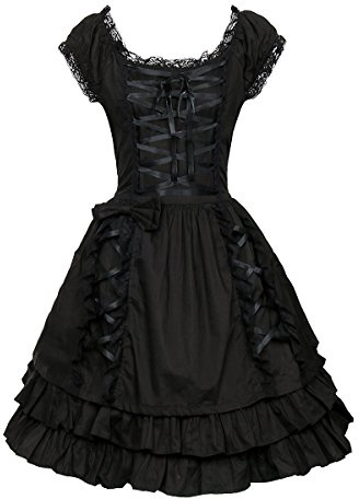 Nofonda Vestido Negro Gótico Clásico de Chicas Disfraz de Bruja Vampiro Falda Lolita Dulce Steampunk para Mujer Traje Tradicional para Fiestas (L)