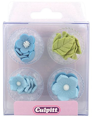 Blue Sugar Flowers & Leaves - 16 Pack