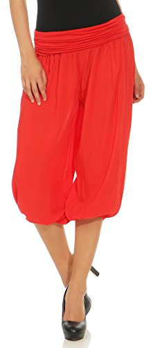 Malito – Damen Haremshose – Pumphose aus Baumwolle – Kurze Stoffhose für den Sommer – Capri Pluderhose zum Tanzen, Chillen & Yoga – knielange Hose 1483 (OneSize XS-XL)