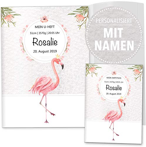 OLGS U-Heft Hüllen 3-teilig Set | Baby Tiere | Hochwertige Hüllen für Kinder Untersuchungsheft & Impfpass | Geschenkidee mit Namen, Geburtsdatum (Uhefthülle Set personalisiert, Flamingo)
