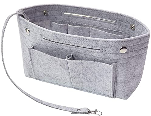 Soyizom Filz Handtasche Organizer Bag in Bag,Innentaschen für Handtaschen Organizer mit Schlüsselkette für Speedy Neverfull,8 Farben(Hellgrau,Klein)