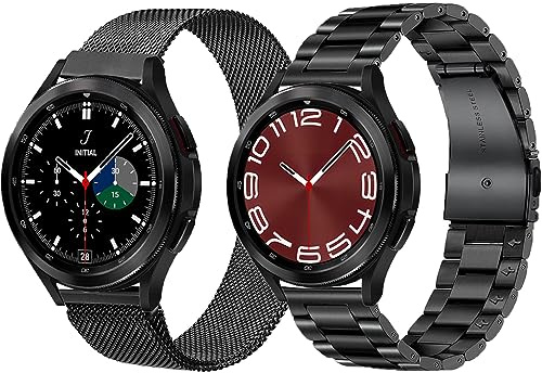 OTOPO Kompatibel Samsung Galaxy Watch 4/6 Classic 47/46/43/42, Watch 4/5/6 40/44, 20mm Metallarmband Edelstahl für Active 2 - Männer und Frauen 2 Pack Schwarz