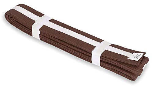 MACS Martial Arts 1.75 Wide Karate/Taekwondo Double Wrap Striped Color Belts (Brown with White Stripe, 3)