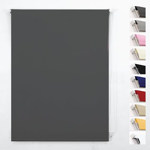 FUNKY GADGETS Blackout Roller Blinds, Grey (240cm Wide X 165cm Drop) | Thermal insulated UV Protection Trimmable Easy Fit Child Safe Window Blinds for Home Office
