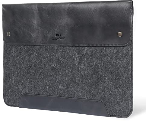 MegaGear MacBook Tasche aus echtem Leder & Fleece, Hülle für MacBook Pro 16 (M5, M4, M3, M2, M1) & MacBook Air 15.3 (M5, M3, M2) - (Schwarz) 15-16 Zoll, 2020-2026