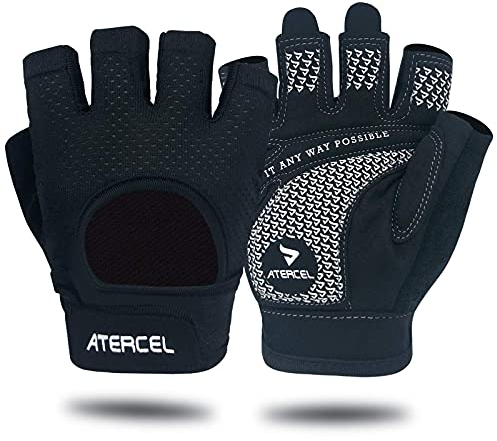 ATERCEL Fitness Handschuhe Fahrradhandschuhe für Herren und Damen, Atmungsaktive Trainingshandschuhe für Krafttraining,Bodybuilding,Kraftsport & Crossfit Training Schwarz XL