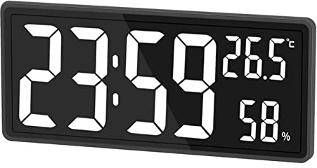 Milageto Reloj de Pared Digital Grande con Temperatura Interior y Humedad, Reloj electrónico de Gran número para de Noche, Blanco