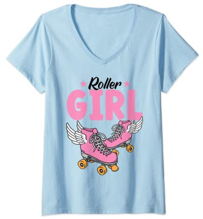 Damen Rollschuhe | Roller Girl | Roller Skates | Rollschuh Mädchen T-Shirt mit V-Ausschnitt