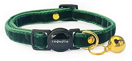 Cognatio Safety Quick Release Cat Collars,Double Velvet with Bell Available in a Range Colors,Perfect for Your Kitty, Adjustable 20-30 cm (20-30cm, XmasGreen)