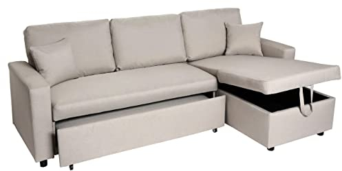 Mendler Ecksofa mit Bettkasten HWC-L17, Couch Sofa L-Form, Liegefläche Nosagfederung 228cm - beige