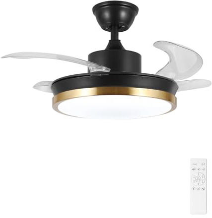 Plafonnier LED Ventilateur De Plafond Avec Télécommande 24W, Ventilateur de plafond avec lumière dimmable, Ventilateur de plafond avec Lames Rétractables avec Bluetooth Haut-parleur pour Chambre Salon