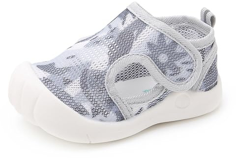 RVROVIC Boys Girls Summer Athletic Sandals Closed-Toe Breathable Mesh Slip-on Flats Lightweight Beach Water Shoes for Toddler(6.5 M US Toddler,1-Grey)