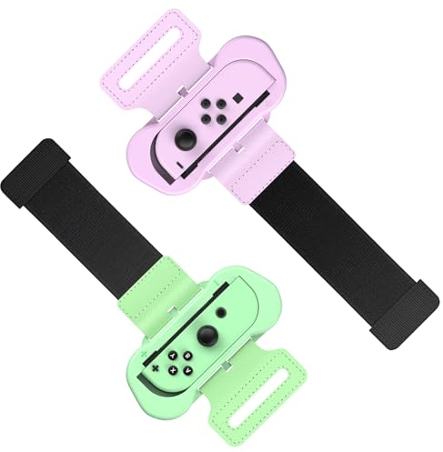 Handgelenkbänder für Just Dance 2020 2019 für Nintendo Switch Controller Game, verstellbares Gummiband für Joy-Cons Controller, Zwei Größen für Erwachsene und Kinder, 2 Stück (Rosa & Grün)