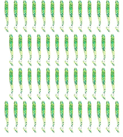 50 Stück Cyan weiche Kunststoffköder, T-Schwanz, Grub, Wurm, Köder, Fischzubehör, ideal zum Fangen von Barschen, Forellen, Lachsen