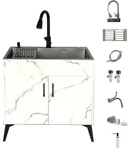 Küchenspüle mit unterschrank,spülbecken edelstahl,freistehende Spüle,spülenschrank mit spüle,Outdoor Indoor Utility Spüle Mit Wasserhahn,für Garage,Restaurant,Waschküche,Werkstatt ( Color : Wit , Size