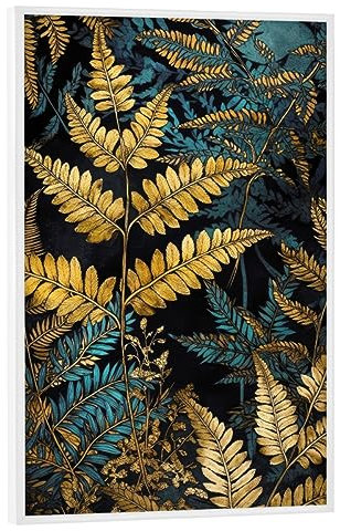 artboxONE Poster mit weißem Rahmen 45x30 cm Natur Goldene Farne - Bild Farn blätter botanisch