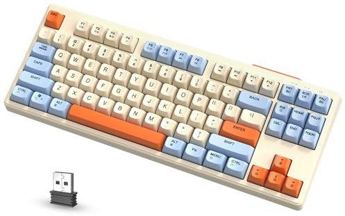 ATTACK SHARK X FREEWOLF M87 80% Trådlöst Speltangentbord, 87 Nycklar TKL RGB SA PBT-Tangentbord Bluetooth /2,4Ghz Dual Mode, 4000mAH batteri för Mac/Win, Silent Office/Gaming - Creamy Blue