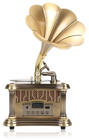 Mini Gramophone Rétro, Son Stéréo HiFi, Mini Tourne-Disque Vinyle, Module Bluetooth 4.2, Radio à Une Touche, pour la Décoration de la Maison