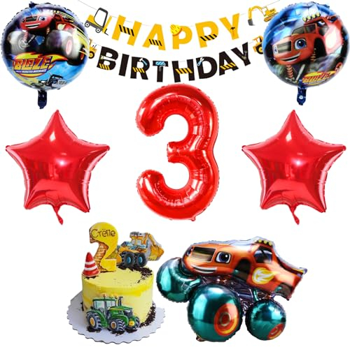 Luftballon Cars Geburtstagsdeko 3 Jahre, 6 Stück Monster Truck Luftballons, Monster Truck Folienballons, Jungen Mädchen Auto Luftballon, Kindergeburtstag Party Dekoration mit Rennauto Luftballon