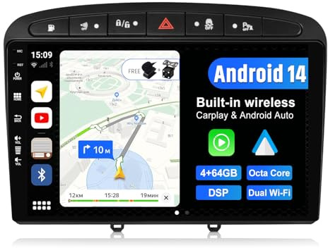 BXLIYER Android 13 IPS Autoradio Pour Peugeot 308/408 (2010-2016) - 4G+64G - Senza fili DSP/Carplay/Android Auto - LED Caméra + MIC - 2 Din 9 Pouce - Dab Volant AHD WLAN 360-Caméra Fast-boot Bluetooth