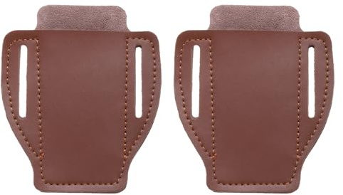 sourcing map 2pcs Leather Pocket Knife Sheath 4.7 x 3.8 Belt Loop Design Open Top Knife Belt Leather Sheath Compact EDC Leather Sheath, Dark Brown