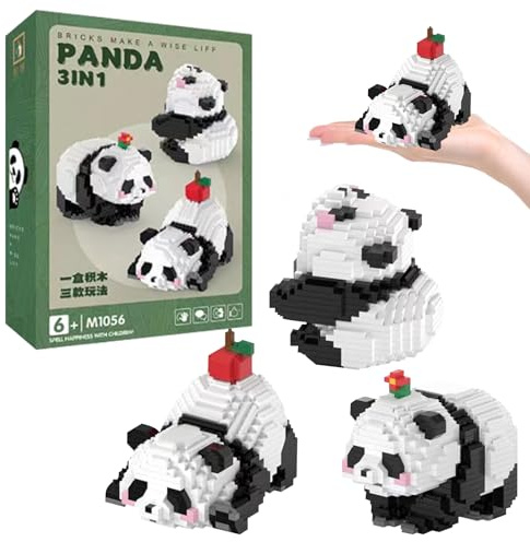 VEQENIFY Set di blocchi da costruzione Panda 3 in 1, Panda Mini Building Blocks, Blocchi impilabili Mini Mattoni Mattoncini Giocattolo, Simpatici Panda Animals Building Set per bambini 8+ anni (A)