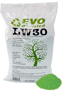 Evo Recycled Spill Absorbent Wood Fibre, Fire Retardent, 30L Aborbent Particulate for Indoor/Outdoor Use for Home & Work