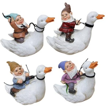 Milisten Riding Duck Dwarf Ornament Gnome Garden Decor Resin Fairy Garden Decoration Outdoor Lawn Gnome Tiny Ornaments