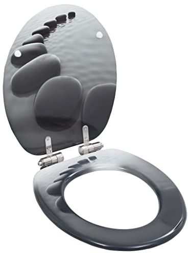 Toilettensitze 2 Stk. mit Soft-Close-Deckel MDF Stein-Design, CIADAZ Klodeckel, Toilettendeckel, Wc Sitz, Klobrille, Wc Deckel, Toilettenbrille,
