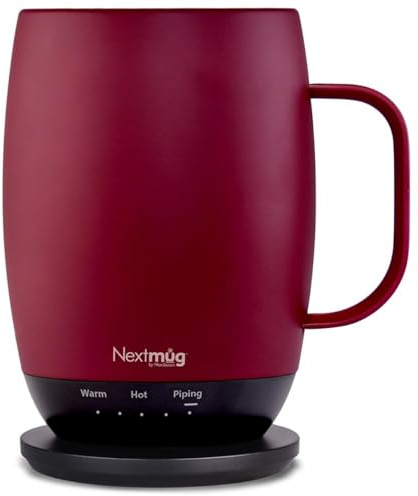 Nextmug Plus (Burgundy - 18 oz.) Temperature-Controlled, Self-Heating Mug – No App, Long-Lasting Battery for Work & Study, Great Gift for Coffee Lovers