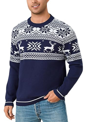 Jahetuul Jultröja herr rund hals jultröja herr mjuk och mysig långärmad tröja herr vinter jul renar tröjor jul elegant, Marinblå, L