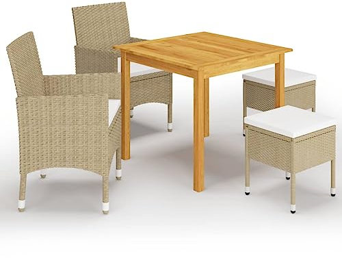 Somanki 5-TLG. Garten-Essgruppe Beige, Esstisch Mit Stühlen Set, Gartenmöbel Sitzgruppe, Balkon Möbel, Gartenlounge Set, Terrassenmöbel, Balkonmöbel Set - 3067685
