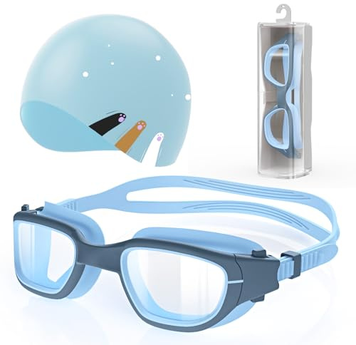 Zeligerstar Kids Swim Goggles with Free Silicone Swim Cap in Candy Dual-Tone: Leak-Proof, Anti-UV Lenses for Ages 6-14, Includes Hard Case & Bonus Swim Cap