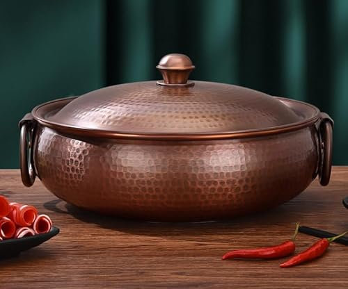 NIBHZ Kupfertopf mit Induktionsofengaskochtopf mit Kupfer Retro Retro Reiner Kupferhandbuch Kupfer Marmitter -Utensilien,32cm